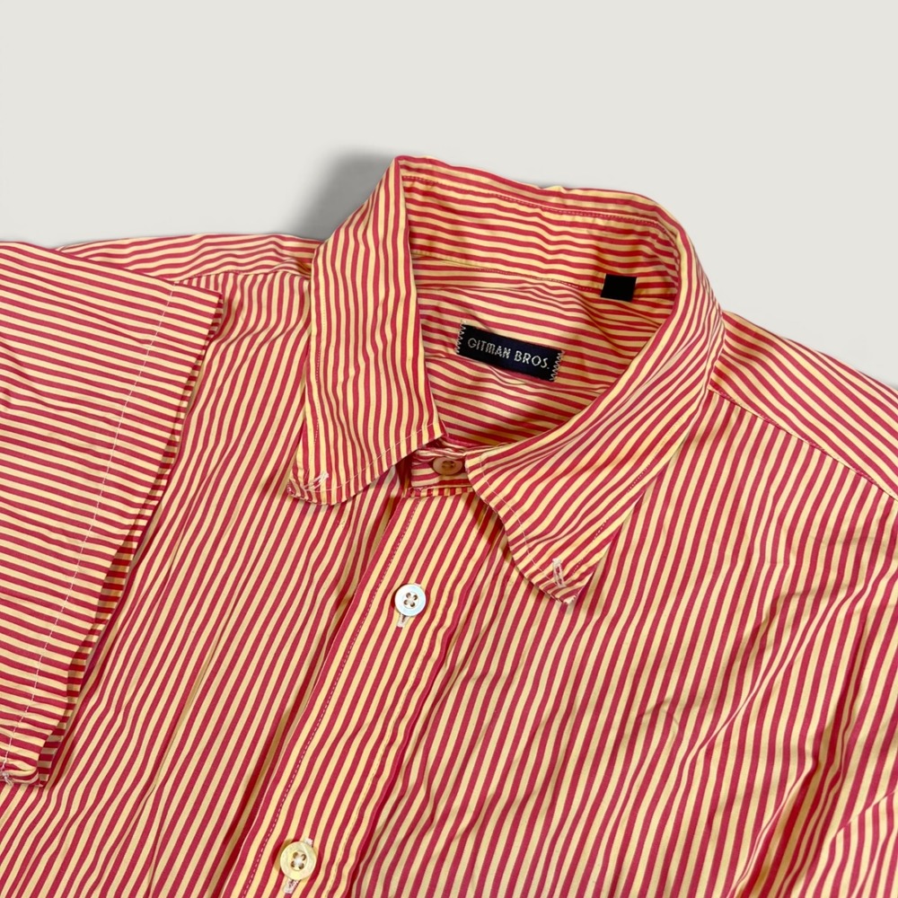 VTG Gitman Bros Button Down Shirt Mens L Camp Red Yellow Striped Short Sleeve